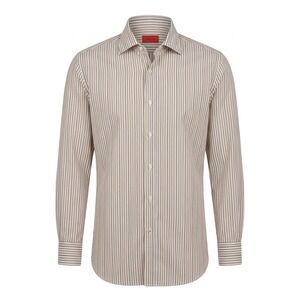 Isaia Napoli Mens Brown White Striped Button Down Shirt 46/48 Italy See Notes